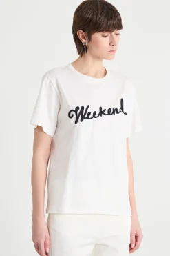 T-shirt girocollo con ricamo - Bianco