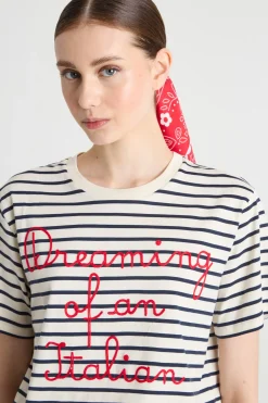 T-shirt girocollo con ricamo - Blu Bianco Rosso