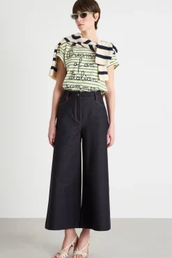 T-shirt girocollo con ricamo - Verde Bianco