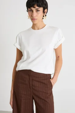 T-shirt girocollo con spacchetti - Bianco