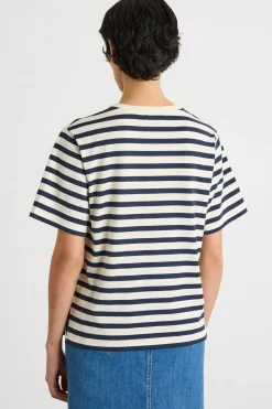 T-shirt girocollo con spacchetti - Blu Bianco