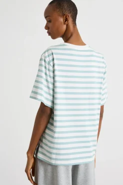 T-shirt girocollo con spacchi - Azzurro Bianco