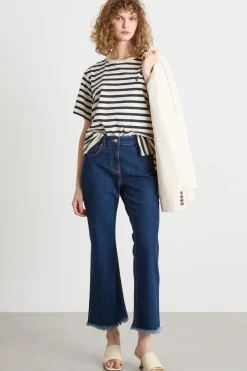 T-shirt girocollo con spacchi - Bianco Blu