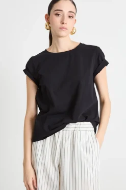T-shirt girocollo in jersey - Nero