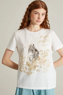 T-shirt in cotone con stampa - Bianco Oro