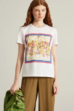 T-shirt in cotone con stampa - Bianco Rosa