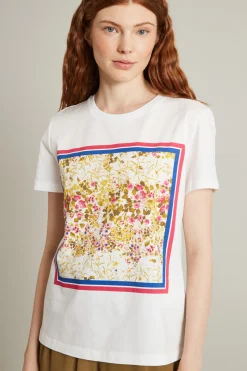 T-shirt in cotone con stampa - Bianco Rosa
