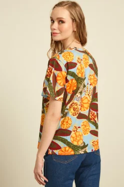 T-shirt in cotone - Marrone Arancione Azzurro
