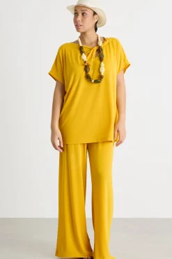 T-shirt in jersey con dettaglio torchon - Giallo