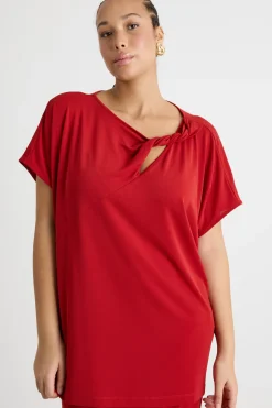 T-shirt in jersey con dettaglio torchon - Rosso