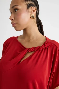 T-shirt in jersey con dettaglio torchon - Rosso