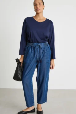 T-shirt in jersey con fondo arrotondato - Blu