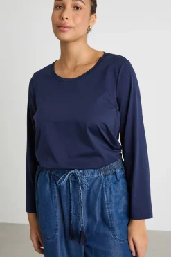 T-shirt in jersey con fondo arrotondato - Blu