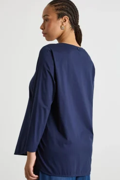 T-shirt in jersey con fondo arrotondato - Blu