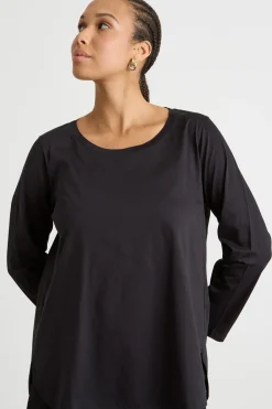 T-shirt in jersey con fondo arrotondato - Nero