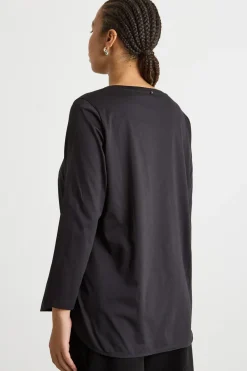 T-shirt in jersey con fondo arrotondato - Nero
