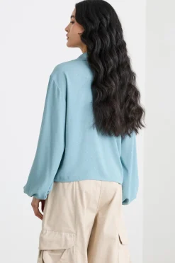 T-shirt in jersey con maniche a tre quarti - Azzurro