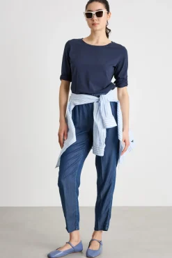 T-shirt in jersey con maniche a tre quarti - Blu