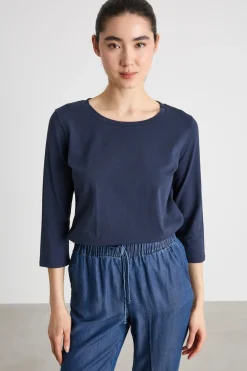T-shirt in jersey con maniche a tre quarti - Blu