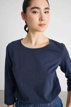 T-shirt in jersey con maniche a tre quarti - Blu