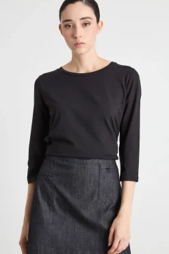 T-shirt in jersey con maniche a tre quarti - Nero