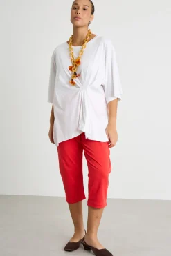 T-shirt in jersey con motivo arricciato - Bianco