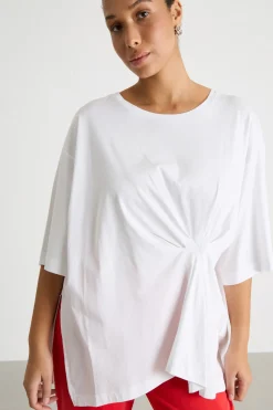 T-shirt in jersey con motivo arricciato - Bianco
