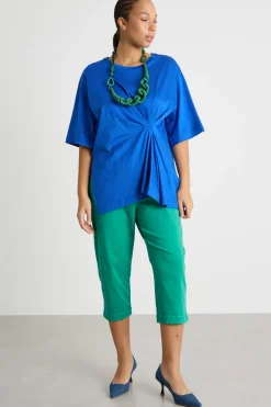 T-shirt in jersey con motivo arricciato - Blu