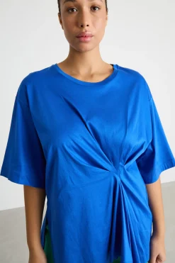T-shirt in jersey con motivo arricciato - Blu