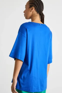 T-shirt in jersey con motivo arricciato - Blu