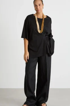 T-shirt in jersey con motivo arricciato - Nero