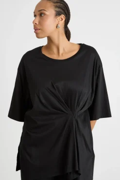 T-shirt in jersey con motivo arricciato - Nero