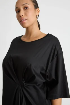 T-shirt in jersey con motivo arricciato - Nero