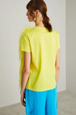 T-shirt in jersey con piume - Giallo Sole