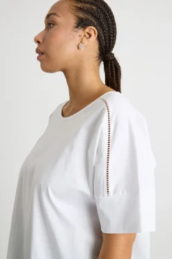 T-shirt in jersey con pizzo - Bianco