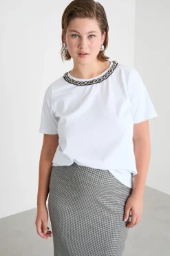 T-shirt in jersey con ricamo - Bianco