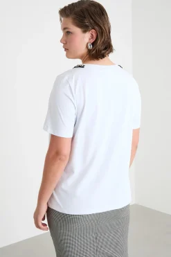 T-shirt in jersey con ricamo - Bianco