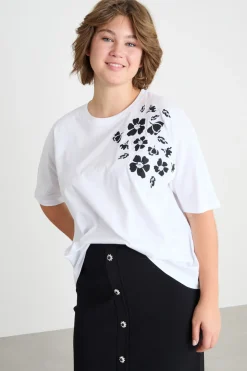 T-shirt in jersey con ricamo - Bianco