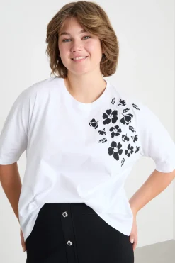 T-shirt in jersey con ricamo - Bianco