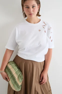 T-shirt in jersey con ricamo - Bianco