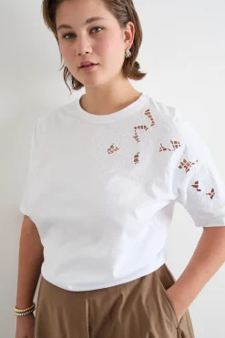 T-shirt in jersey con ricamo - Bianco