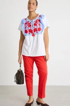 T-shirt in jersey con ricamo - Bianco Azzurro Rosso
