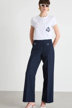 T-shirt in jersey con ricamo - Bianco Blu