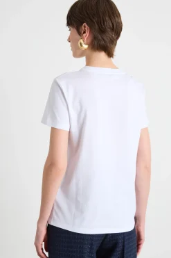 T-shirt in jersey con ricamo - Bianco Blu