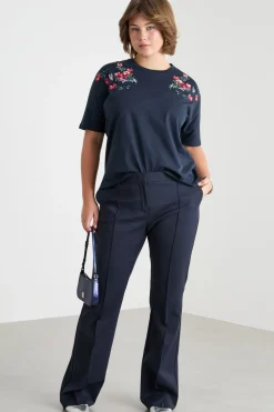 T-shirt in jersey con ricamo - Blu