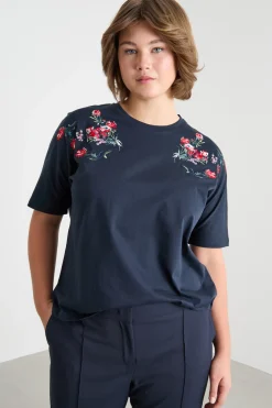 T-shirt in jersey con ricamo - Blu