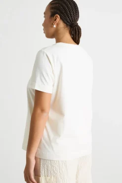 T-shirt in jersey con ricamo e stampa - Bianco