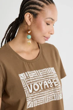 T-shirt in jersey con ricamo e stampa - Marrone