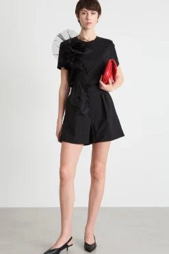 T-shirt in jersey con ricamo - Nero