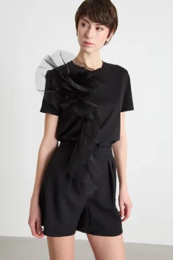T-shirt in jersey con ricamo - Nero